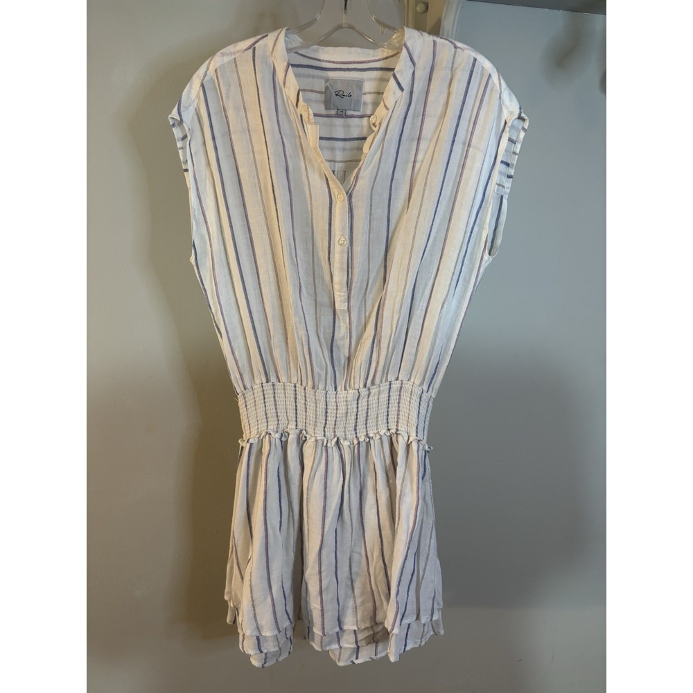 NEW RAILS Linen‎ Blend Striped Smocked Mini Dress M Beach